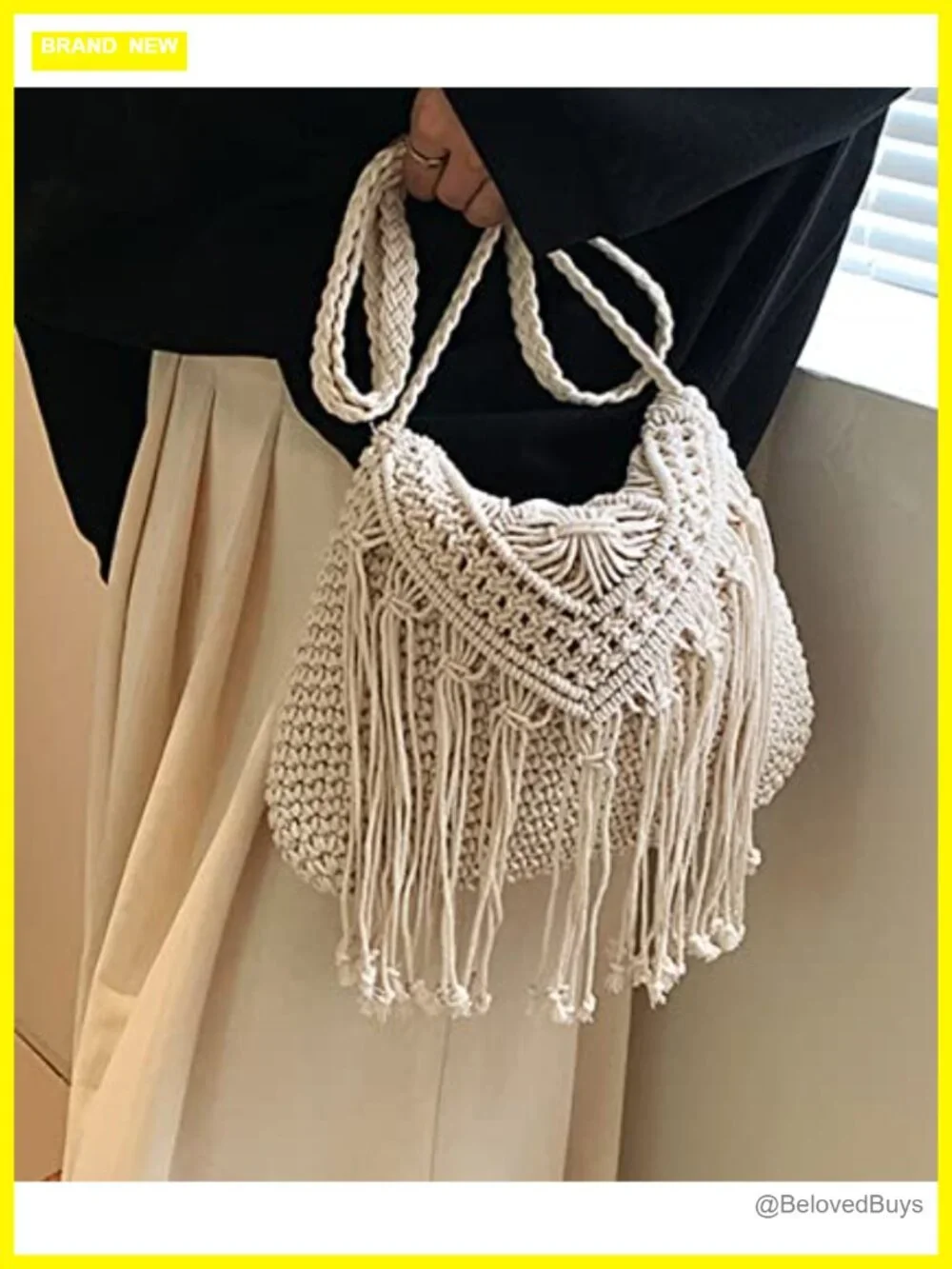 Macrame Hobo Satchel Bag Knit Summer Beach Crossbody Purse Tassels Shoulder
